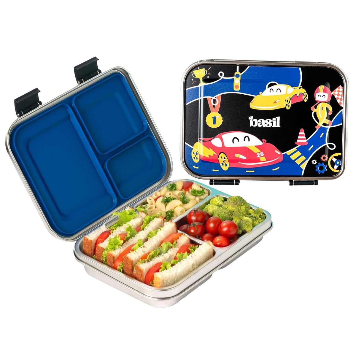 Basil Bento Neo Classic 2025 – 3 Compartment Stainless Steel Lunch Box, 1000 ml | Black Car