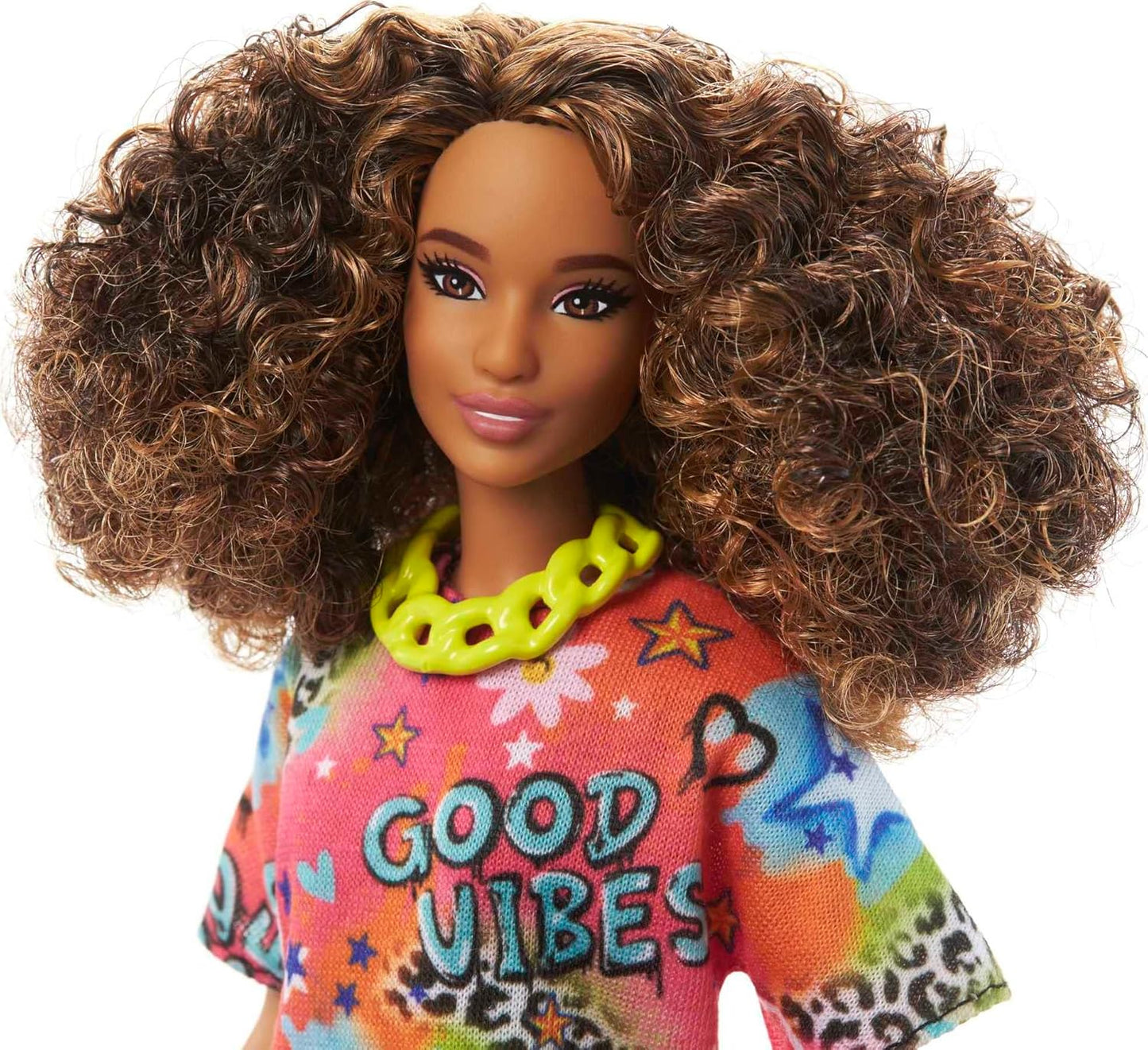 Barbie® Doll, Kids Toys, Curly Brown Hair, Fashionistas™, Athletic Body Shape, Graffiti-Print T-Shirt Dress, Clothes and Accessories
