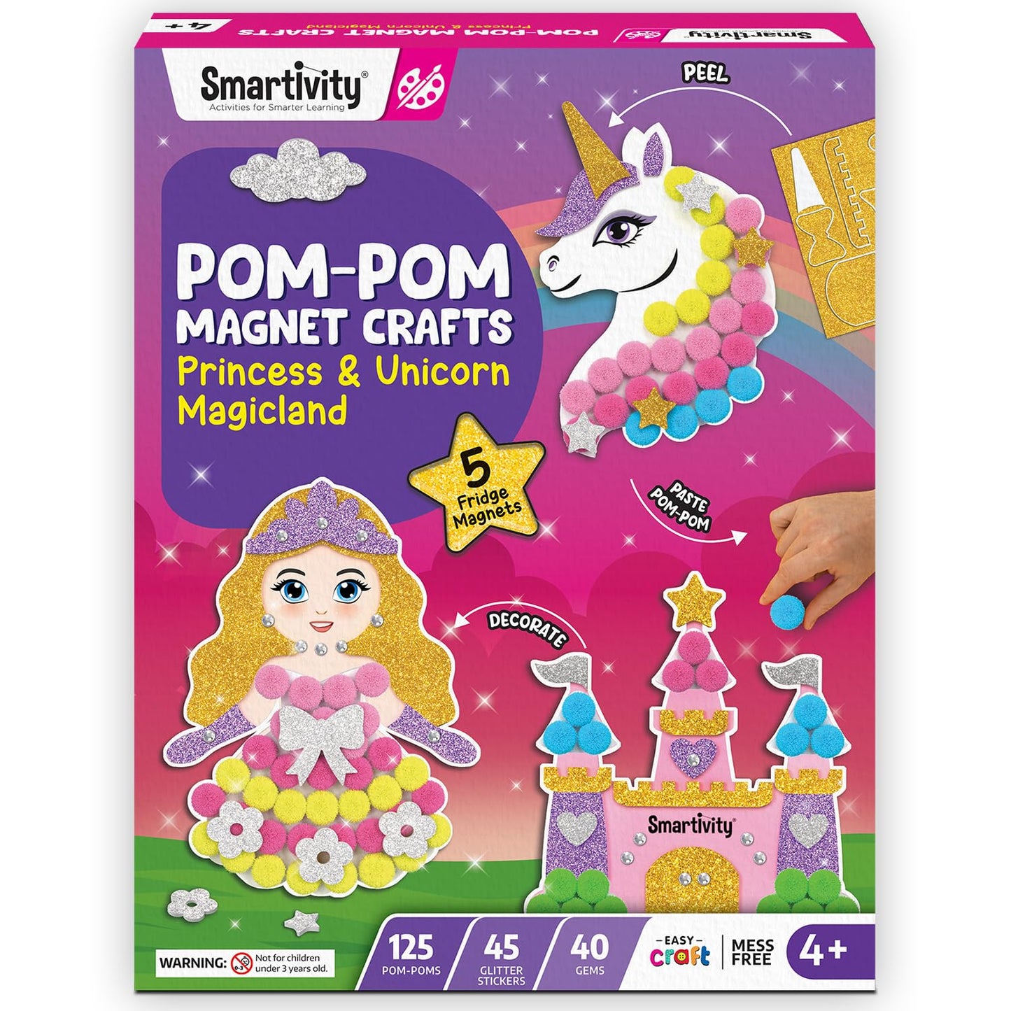 Smartivity Pom Pom Magnet Craft Kit for Kids Ages 4-10 | Princess and Unicorn Themed | Birthday Gift for Boys&Girls | Art&Craft Activity Kit for 4,5,6,7,8,9,10 Years(PACK OF 6)