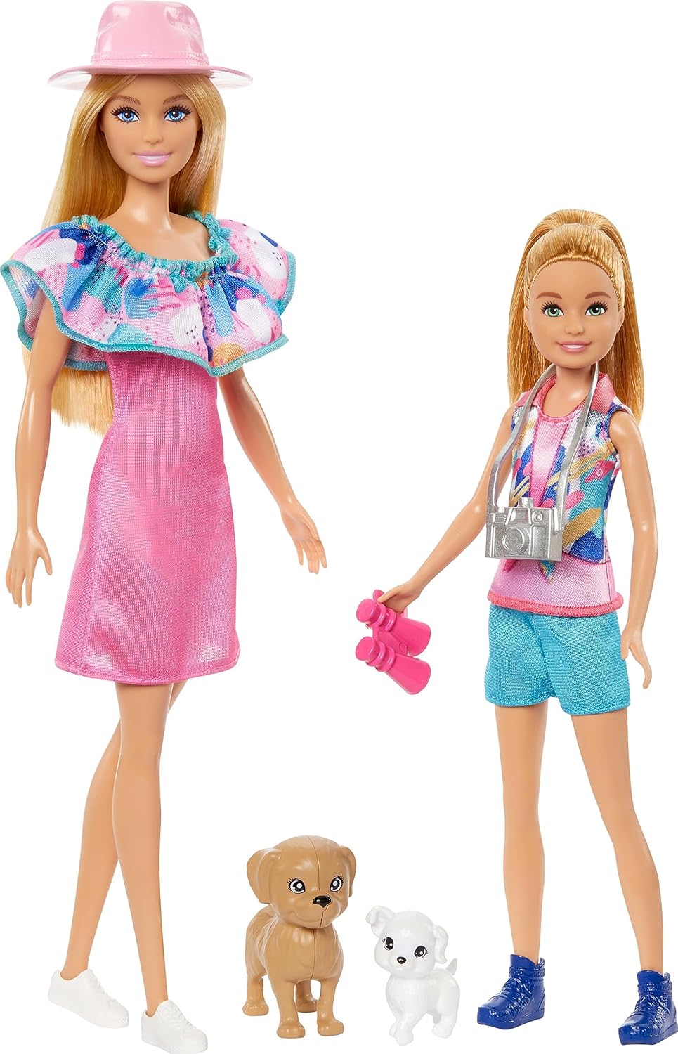 Barbie & Stacie Doll Set with 2 Pet Dogs & Accessories, Dolls with Blonde Hair & Blue Eyes, Summer Clothes HRM09