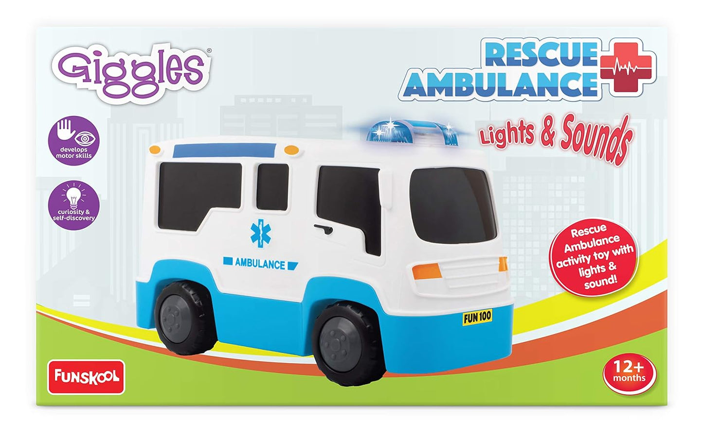 Giggles Rescue Ambulance, Multicolour Vehicle with Lights and Sounds, Develops Motor Skills (PACK OF 6)