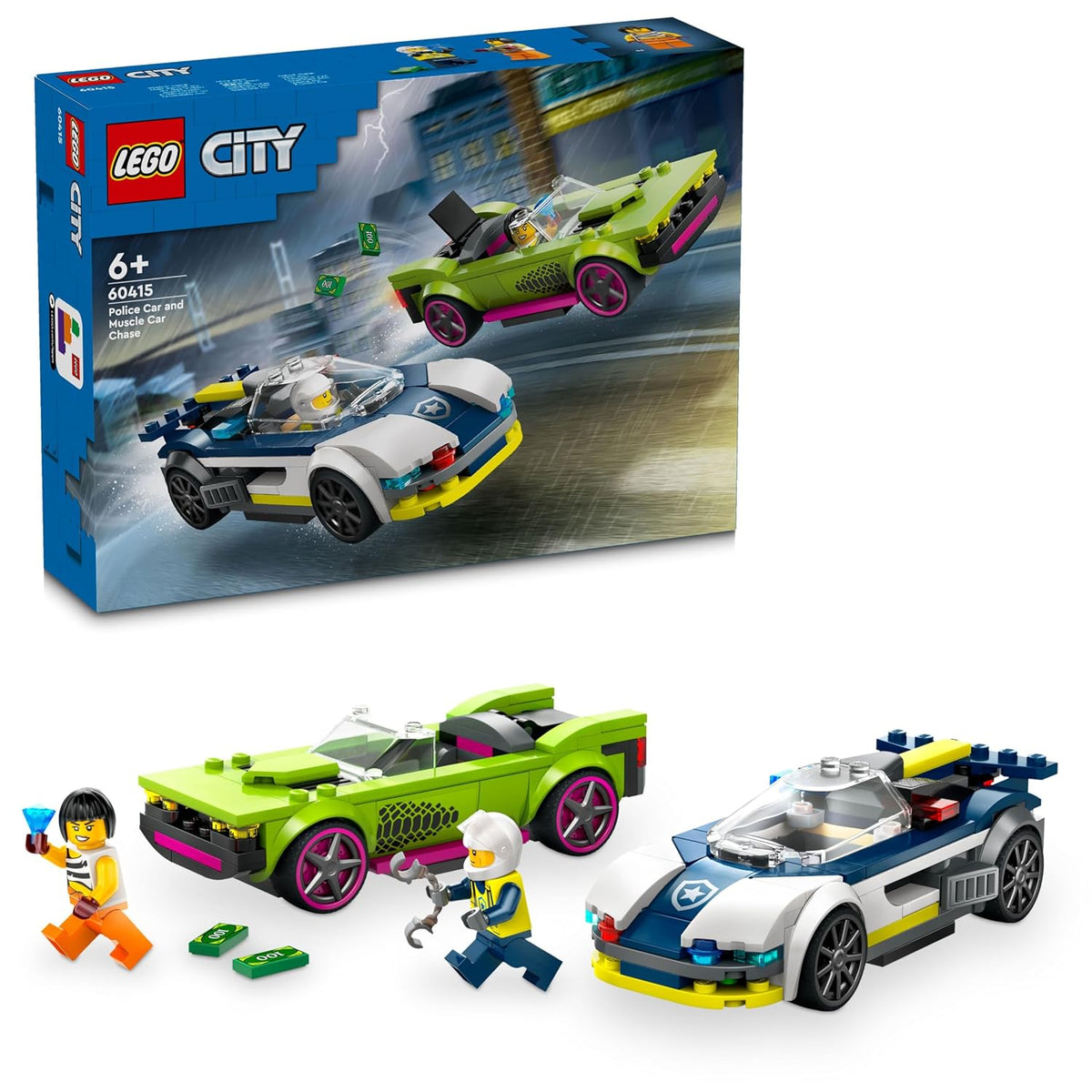 LEGO City 60415 Police Car & Muscle Car Chase Building Set, 213 Pieces, 6+