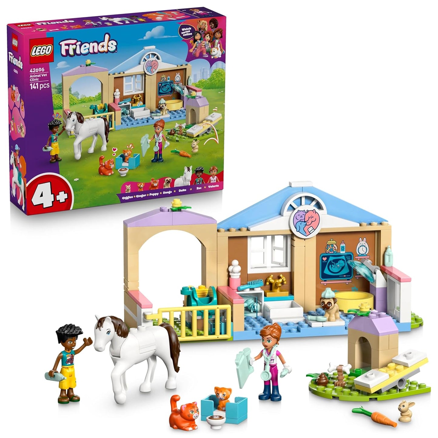LEGO Friends Animal Vet Clinic - 2 Minidolls, Dog, Bunny, Horse, 2 Cat Figures  42696