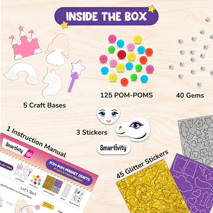 Smartivity Pom Pom Magnet Craft Kit for Kids Ages 4-10 | Princess and Unicorn Themed | Birthday Gift for Boys&Girls | Art&Craft Activity Kit for 4,5,6,7,8,9,10 Years(PACK OF 6)