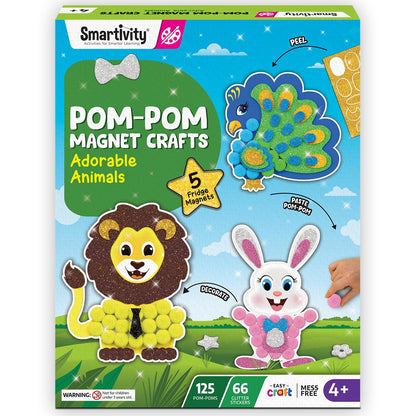 Smartivity Pom Pom Magnet Craft Kit for Kids Ages 5-10 | Adorable Animals Themed | Birthday Gift for Boys&Girls | Art&Craft Activity Kit for 5,6,7,8,9,10 Years(PACK OF 6)