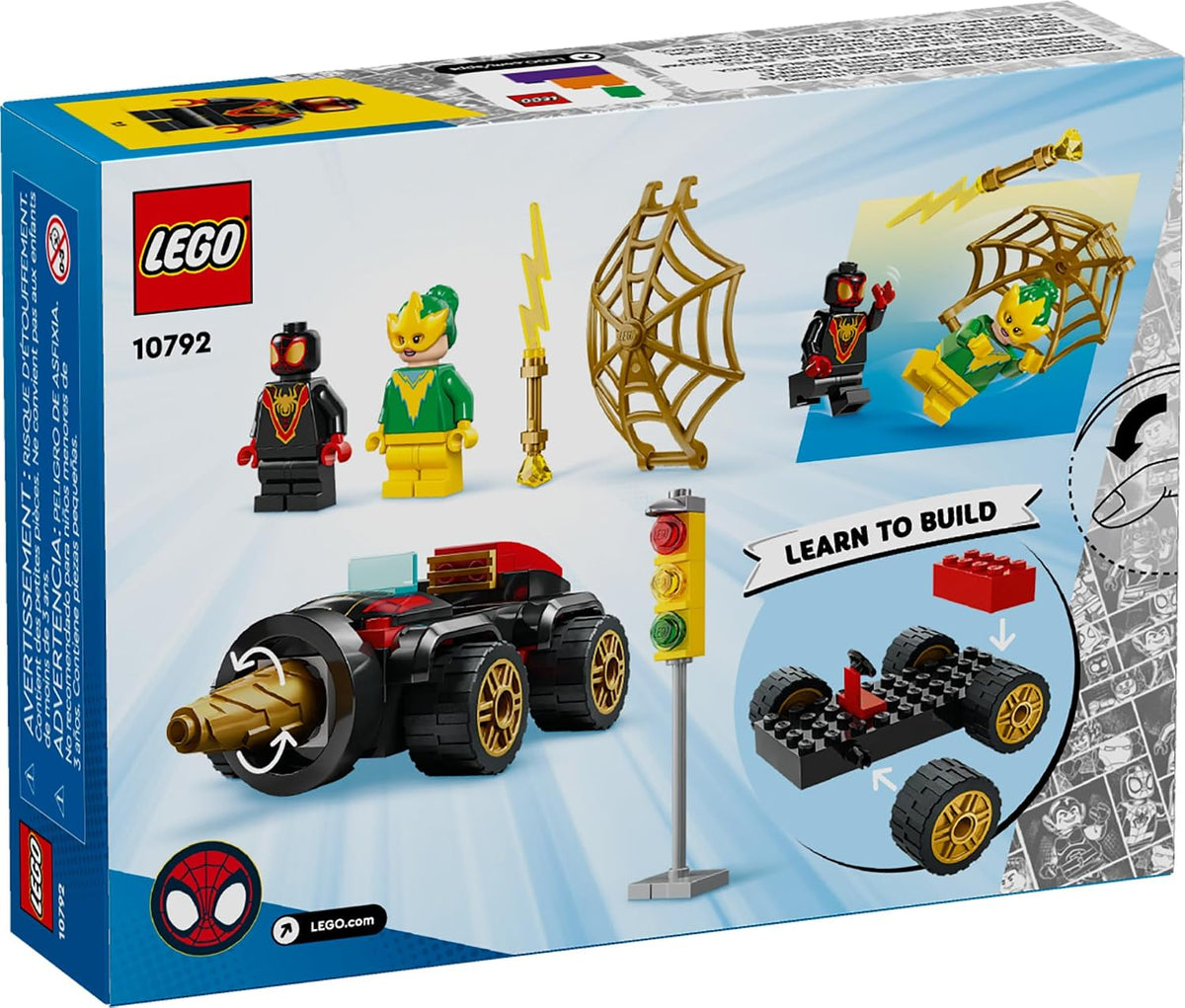 LEGO Marvel 10792 Drill Spinner Vehicle with Miles Morales and Electro, 58 Pieces, Ages 4+