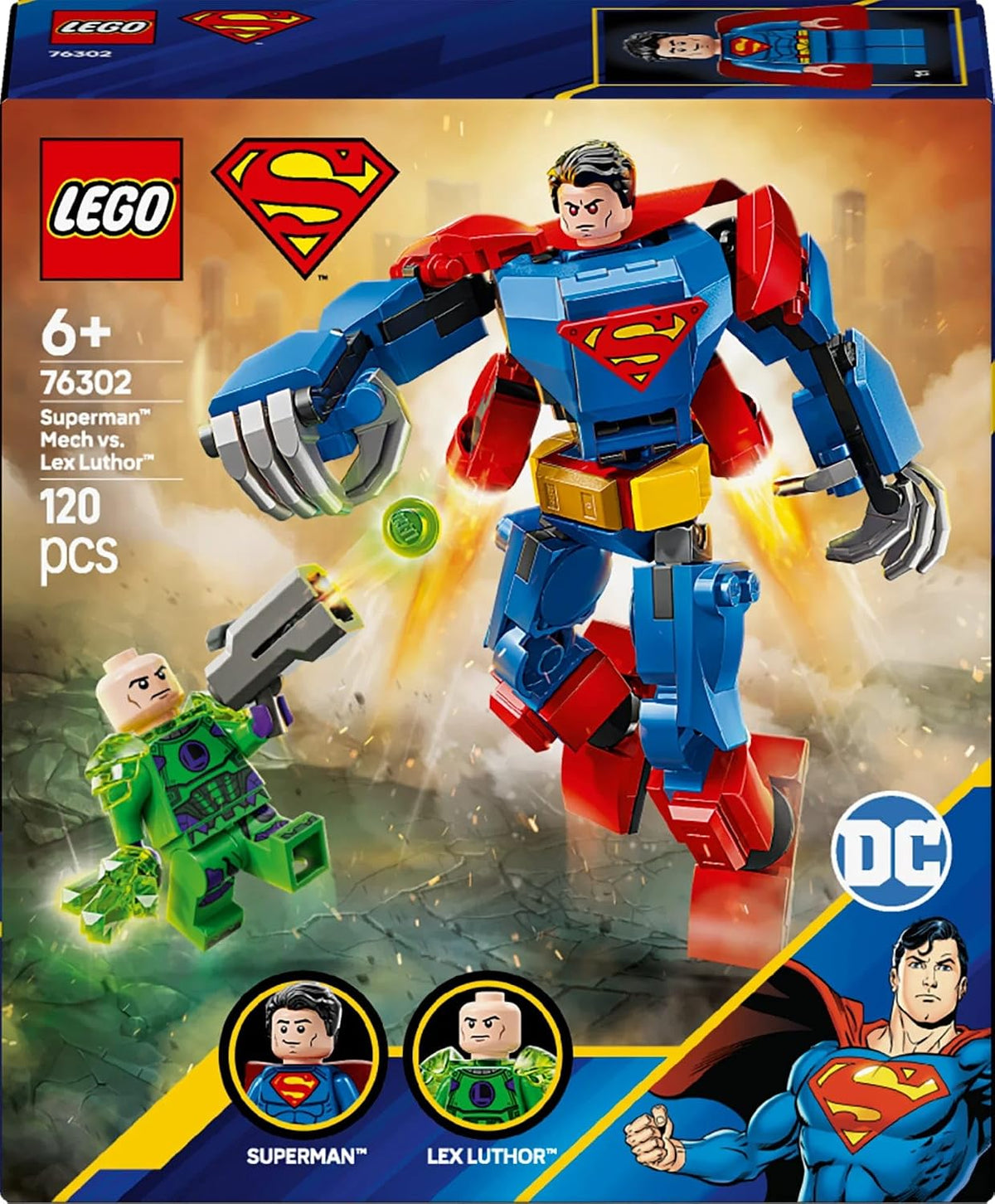 LEGO DC 76302 Superman Mech vs. Lex Luthor Super Hero Building Set, 120 Pieces, 6+