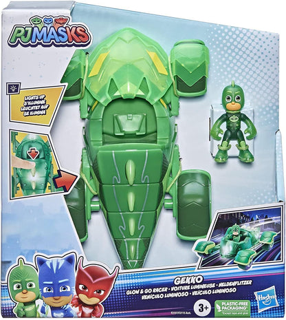 PJ Masks Glow & Go Gekko-Mobile Preschool Toy Vehicle, Gekko Car Light-Up Racer with Gekko Action Figure for Kids Ages 3 and Up