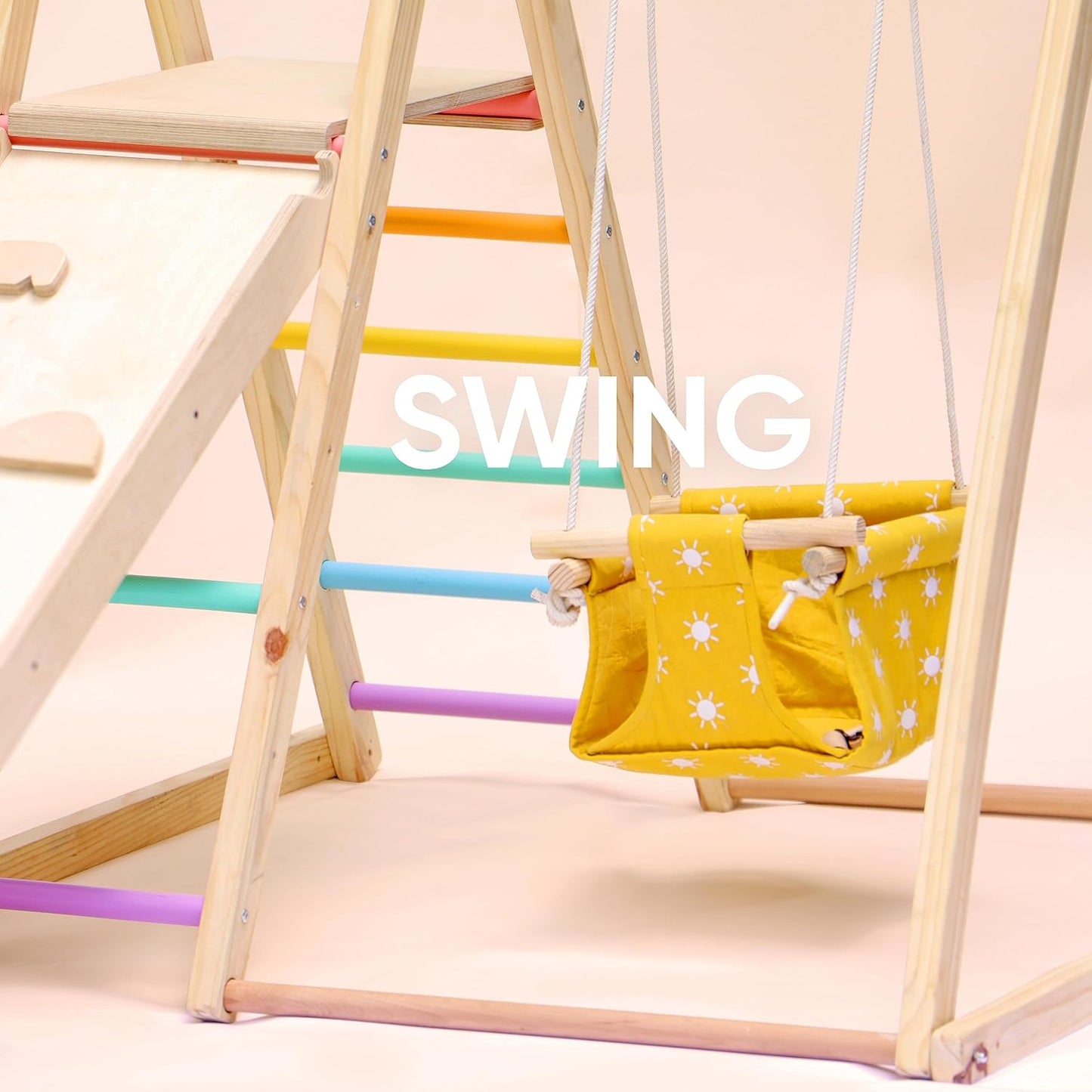 Curious Cub Foldable 4 in 1 Jungle Gym Set for Kids - Durable Climbing Triangle for Toddlers, Colorful Climbing Toys Indoor with Swing, Climb, Ramp & Slide