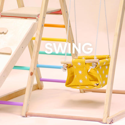 Curious Cub Foldable 4 in 1 Jungle Gym Set for Kids - Durable Climbing Triangle for Toddlers, Colorful Climbing Toys Indoor with Swing, Climb, Ramp & Slide