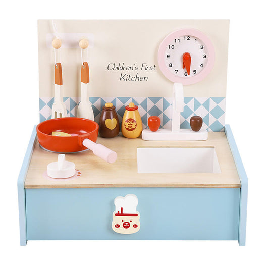 Compact Wooden Kitchen Play Set for Kids with Sink & Cooking Accessories – Pretend Play & Role Play Activity Toy