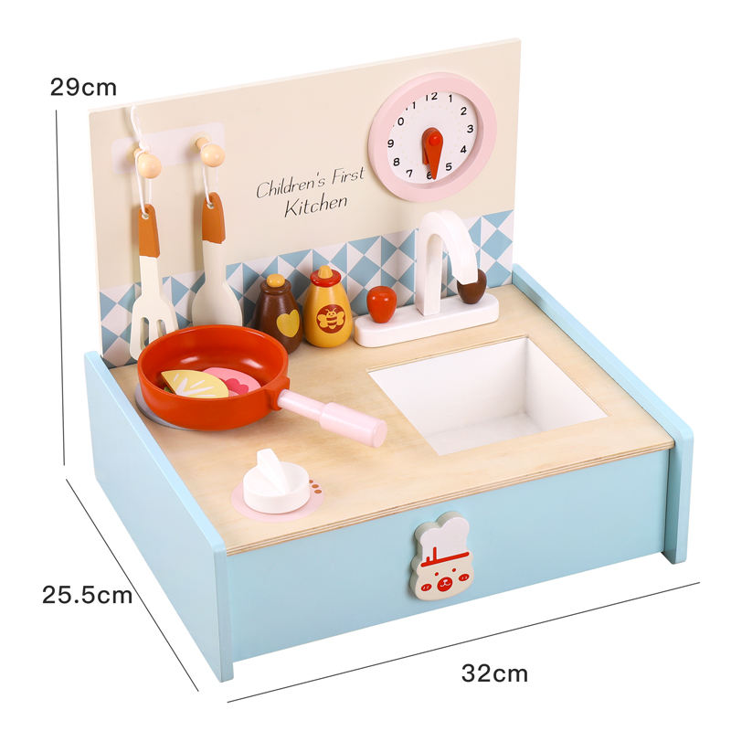 Compact Wooden Kitchen Play Set for Kids with Sink & Cooking Accessories – Pretend Play & Role Play Activity Toy