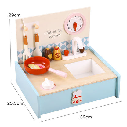 Compact Wooden Kitchen Play Set for Kids with Sink & Cooking Accessories – Pretend Play & Role Play Activity Toy