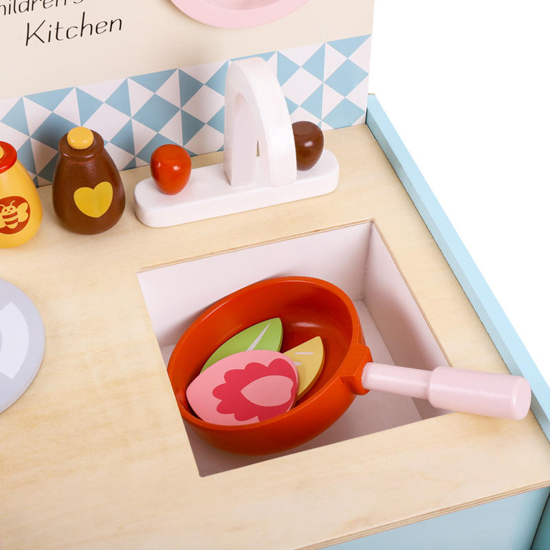 Compact Wooden Kitchen Play Set for Kids with Sink & Cooking Accessories – Pretend Play & Role Play Activity Toy