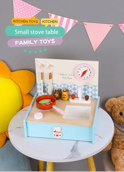 Compact Wooden Kitchen Play Set for Kids with Sink & Cooking Accessories – Pretend Play & Role Play Activity Toy