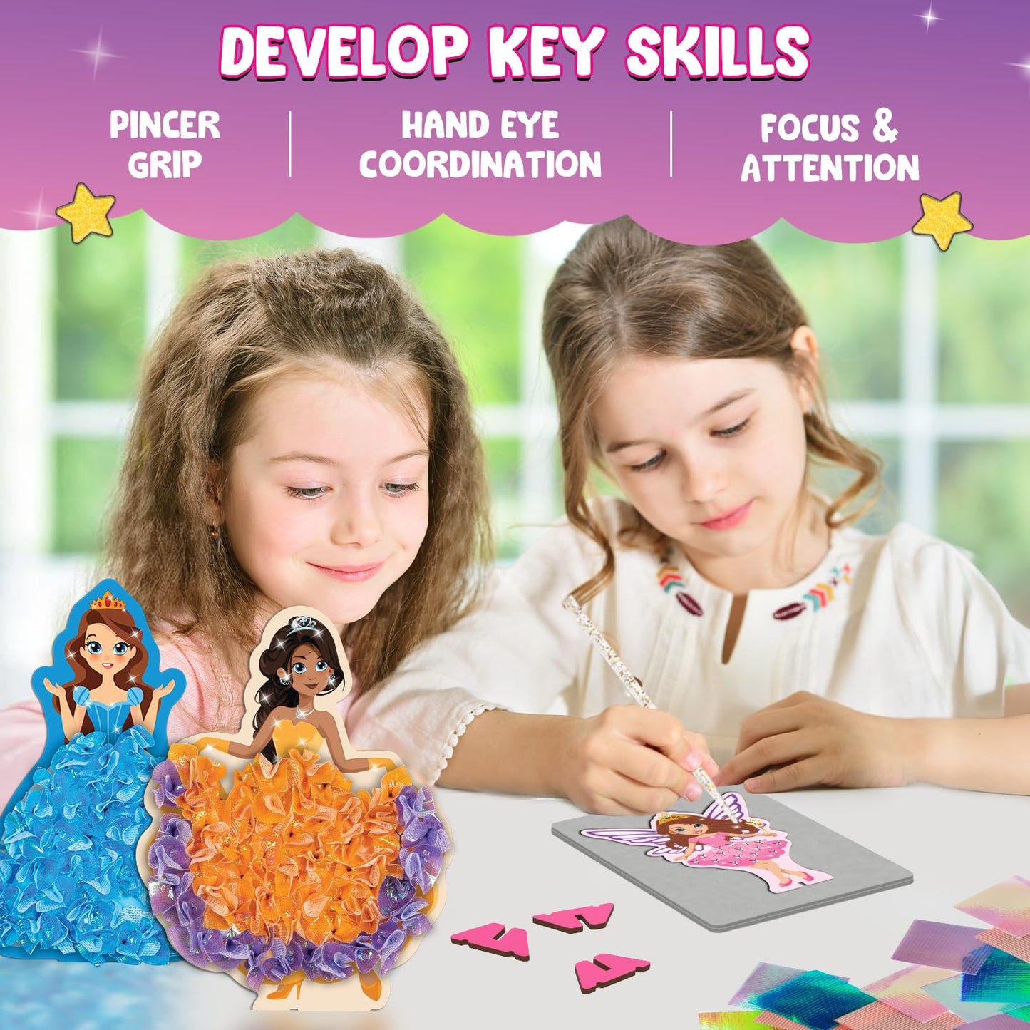 Smartivity Art & Craft Kit - Poke Art Princess Wonderland for Kids Ages 4, 5, 6, 7, 8, 9, 10 Years Old, Create 5 Princesses, 2 Castles & Unicorn, Smart Birthday Gift for Girls & Boys, Fun Activity Kit(PACK OF 6)