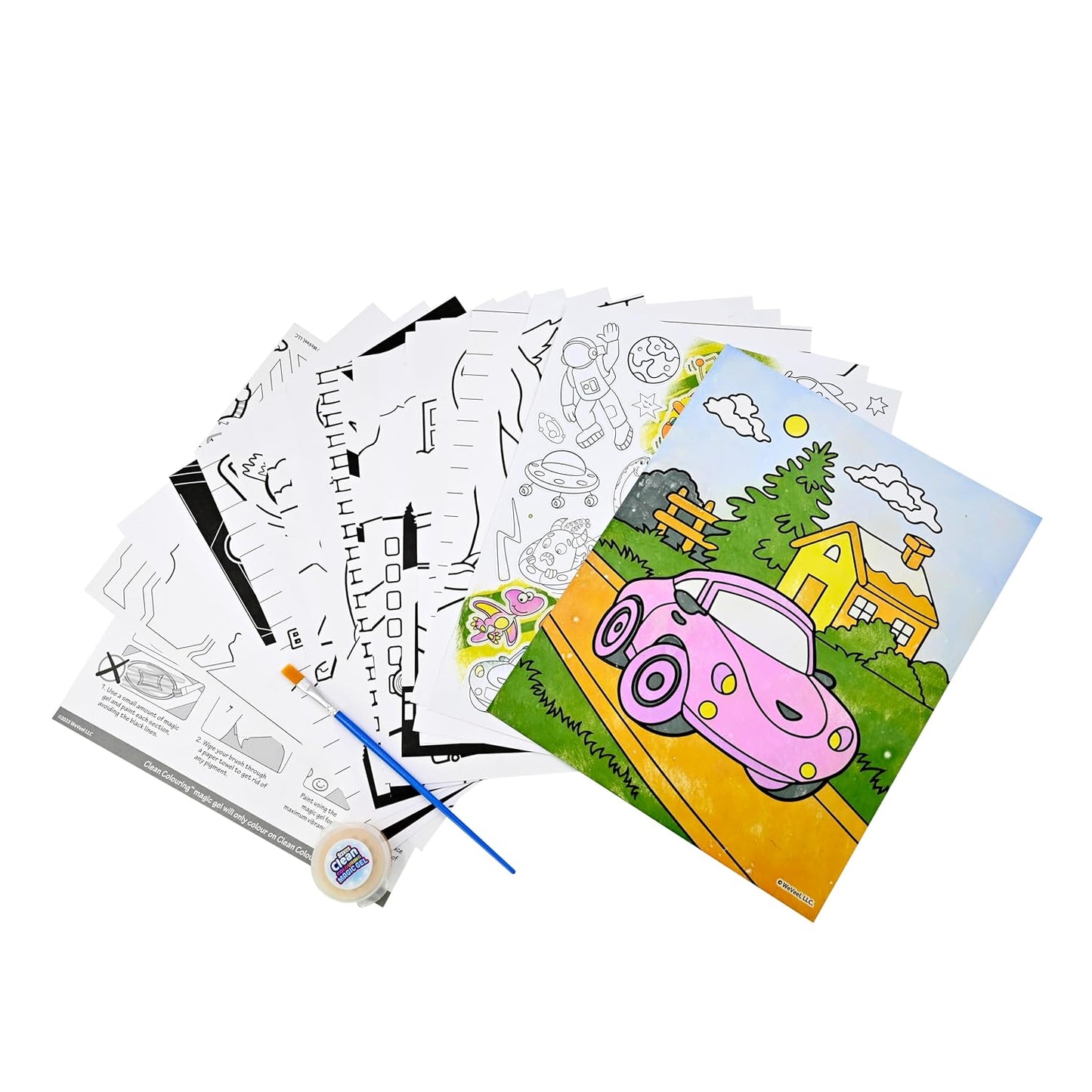Scentos CleanColouring™ Magic Gel Painting Adventure Set By Fratelli |20 pictures to color, Colour Reveal Stickers Magic Gel Paint and Magic Gel Paint Brush with no mess(PACK OF 12)