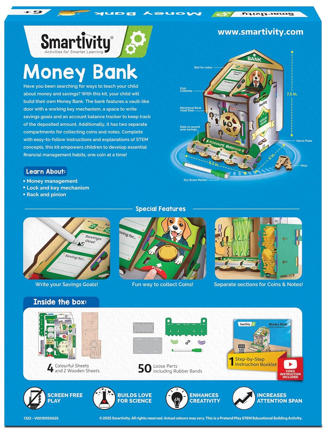 Smartivity DIY Piggy/Money Bank for Kids Ages 6-12 Years | Smart Locking System with 2 Keys I Stores Notes & Coins I Build Savings Skills in Kids I Birthday Gift for Boys & Girls 6,7,8,9,10,11,12(PACK OF 6)