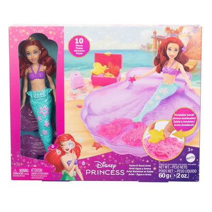 Mattel Disney Princess Ariel Mermaid Doll Playset & Pool Set with Moldable Sand, 3 Sand Molds, Beach Towel & 5 Accessories, Inspired by The Little Mermaid,Doll