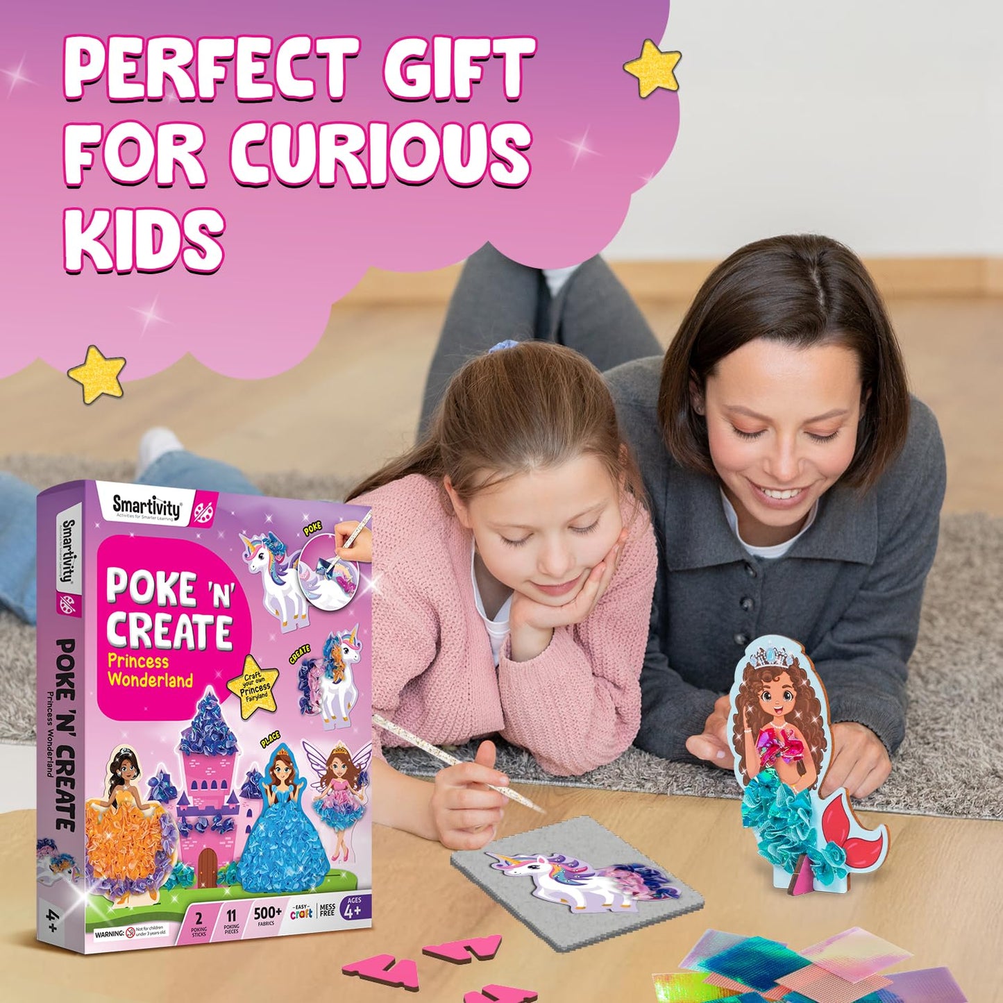 Smartivity Art & Craft Kit - Poke Art Princess Wonderland for Kids Ages 4, 5, 6, 7, 8, 9, 10 Years Old, Create 5 Princesses, 2 Castles & Unicorn, Smart Birthday Gift for Girls & Boys, Fun Activity Kit(PACK OF 6)