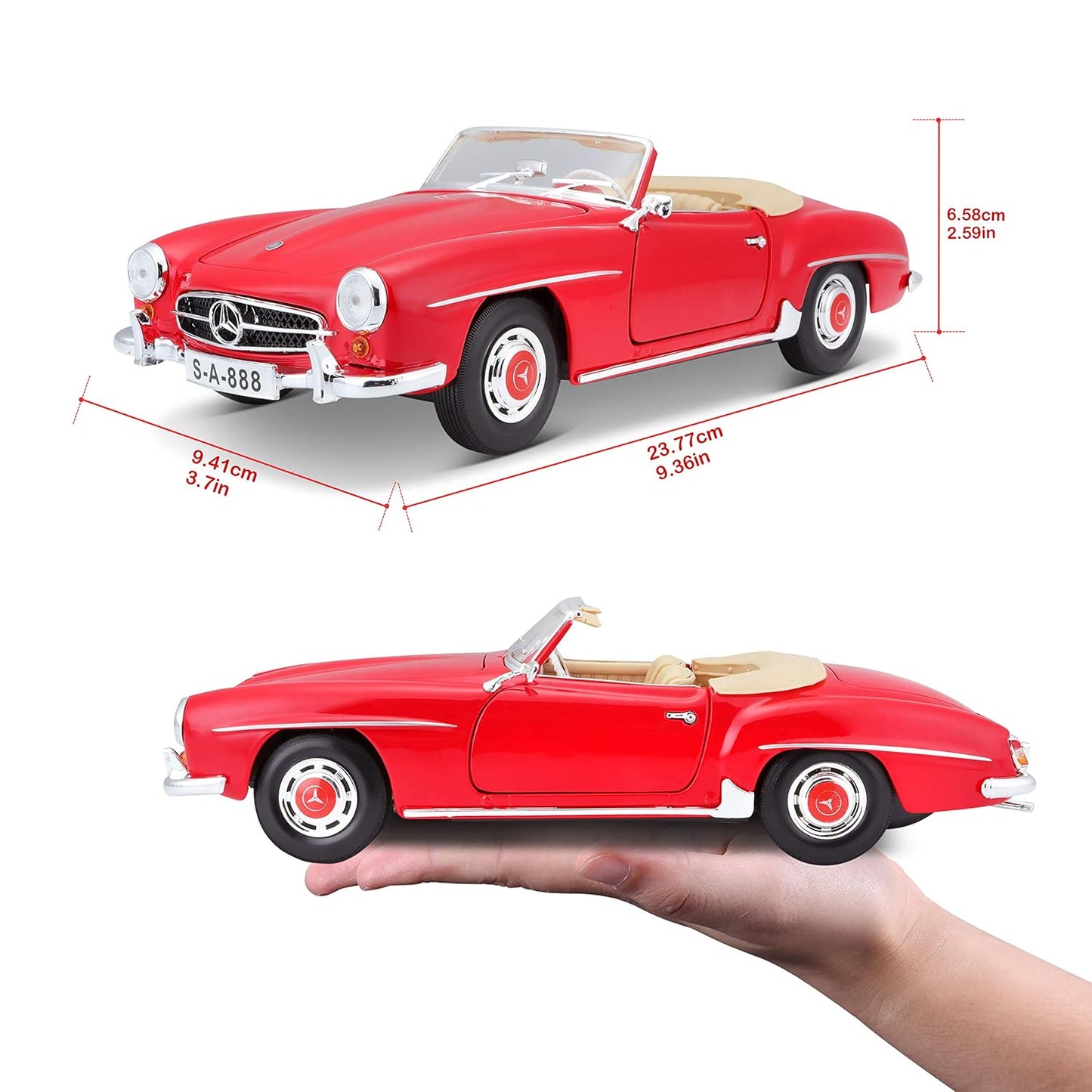 Maisto 1/18 1955 Mercedes-Benz 190SL Diecast Vehicle Red