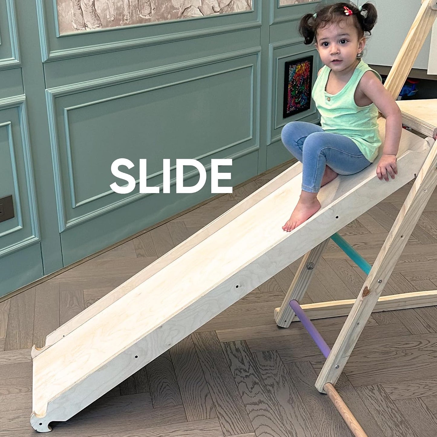 Curious Cub Foldable 4 in 1 Jungle Gym Set for Kids - Durable Climbing Triangle for Toddlers, Colorful Climbing Toys Indoor with Swing, Climb, Ramp & Slide