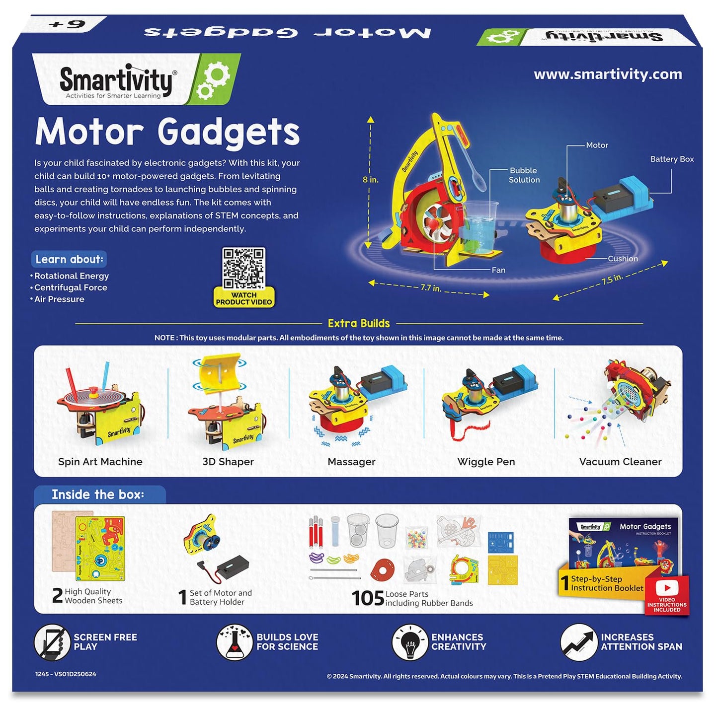 Smartivity 10-in-1 Motor Powered Gadgets Kit for Kids 6-12 Years | Build 10+ Science Projects - Bubble Launcher, Spinning Toy & More | Birthday Gift for 6,7,8,9,10,11,12 Years(PACK OF 6)