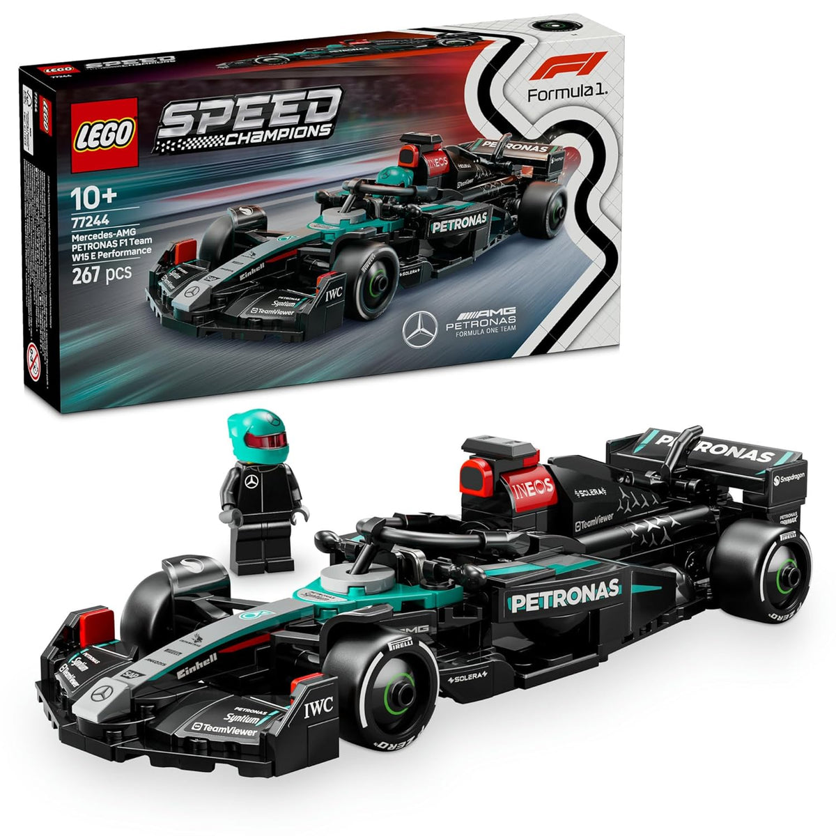 LEGO Speed Champions 77244 Mercedes-AMG F1 W15 Race Car Building Set, 267 Pieces, 10+