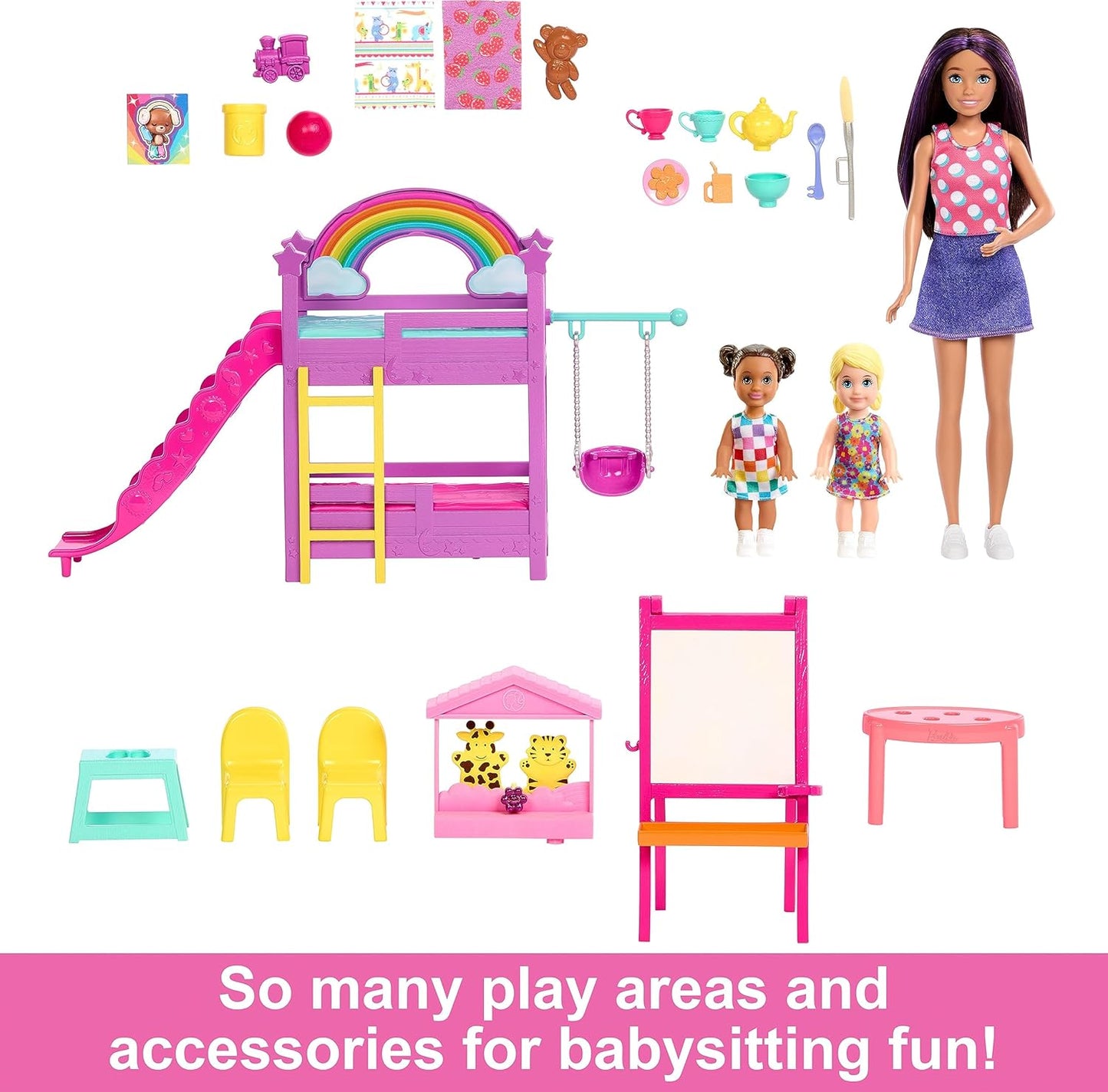 Barbie Skipper Babysitters Inc.™ Ultimate Daycare Playset with 3 Dolls, Furniture & 15+ Accessories, Includes Bunk Beds & Color-Change Easel HND18