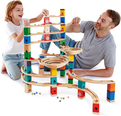 Hape Quadrilla Cyclone Wooden Marble Run Race Maze Construction Building Set| STEM Educational Learning Toys for Kids