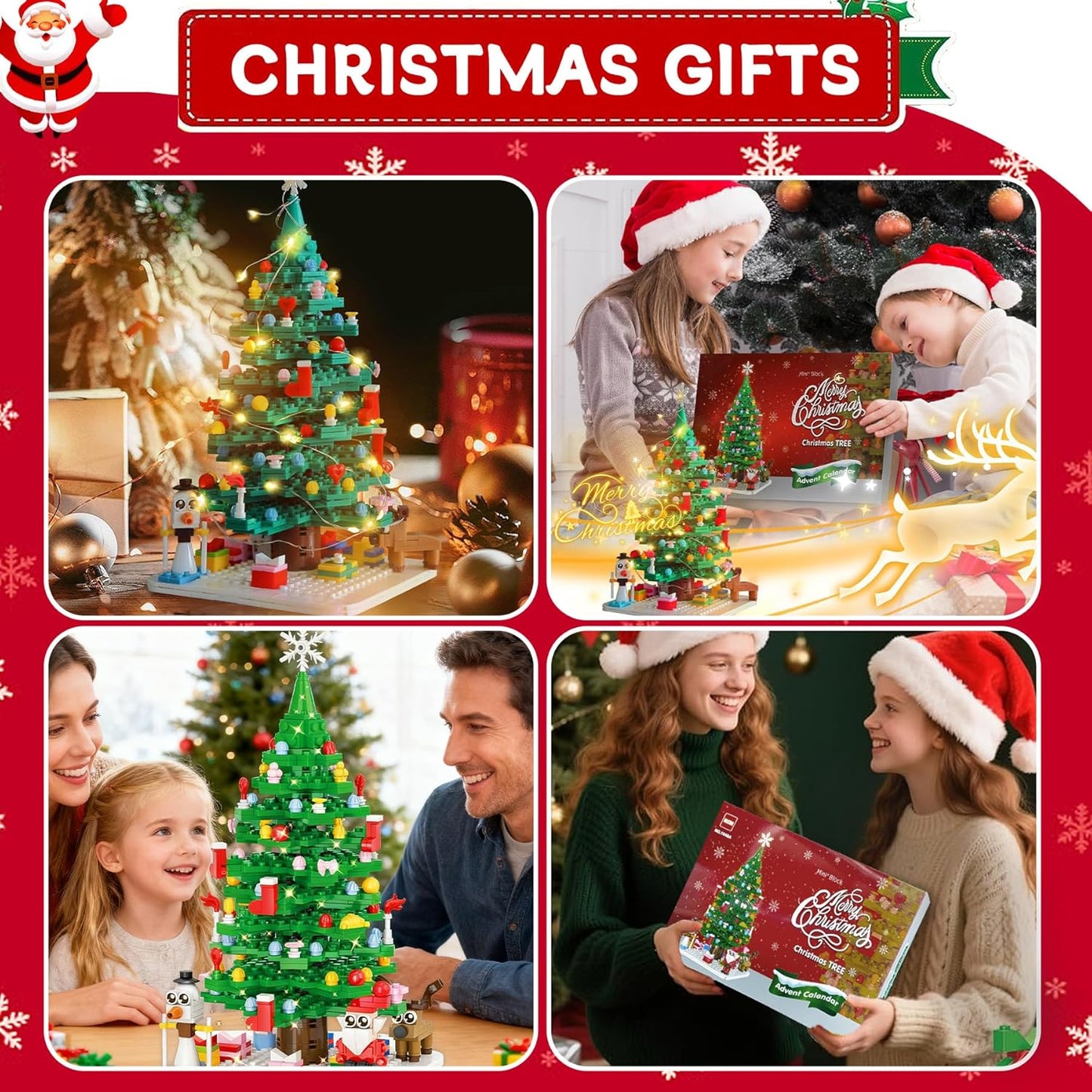 VEEKAY 2025 Advent Calendar with Christmas Tree Building Blocks, 779 Pieces, Christmas Tree, Mini Building Blocks, Christmas Countdown Calendar for Children's Gifts