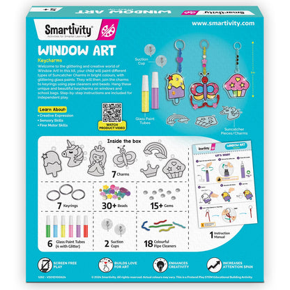 Smartivity Window Art Keycharms for Girls 5 to 10 Years, Glass Painting | Create Princess, Unicorn, Rainbow, Butterfly & Many More |Birthday Gift for 5, 6, 7, 8, 9, 10| Sun Catcher Craft Activity Kit(PACK OF 6)