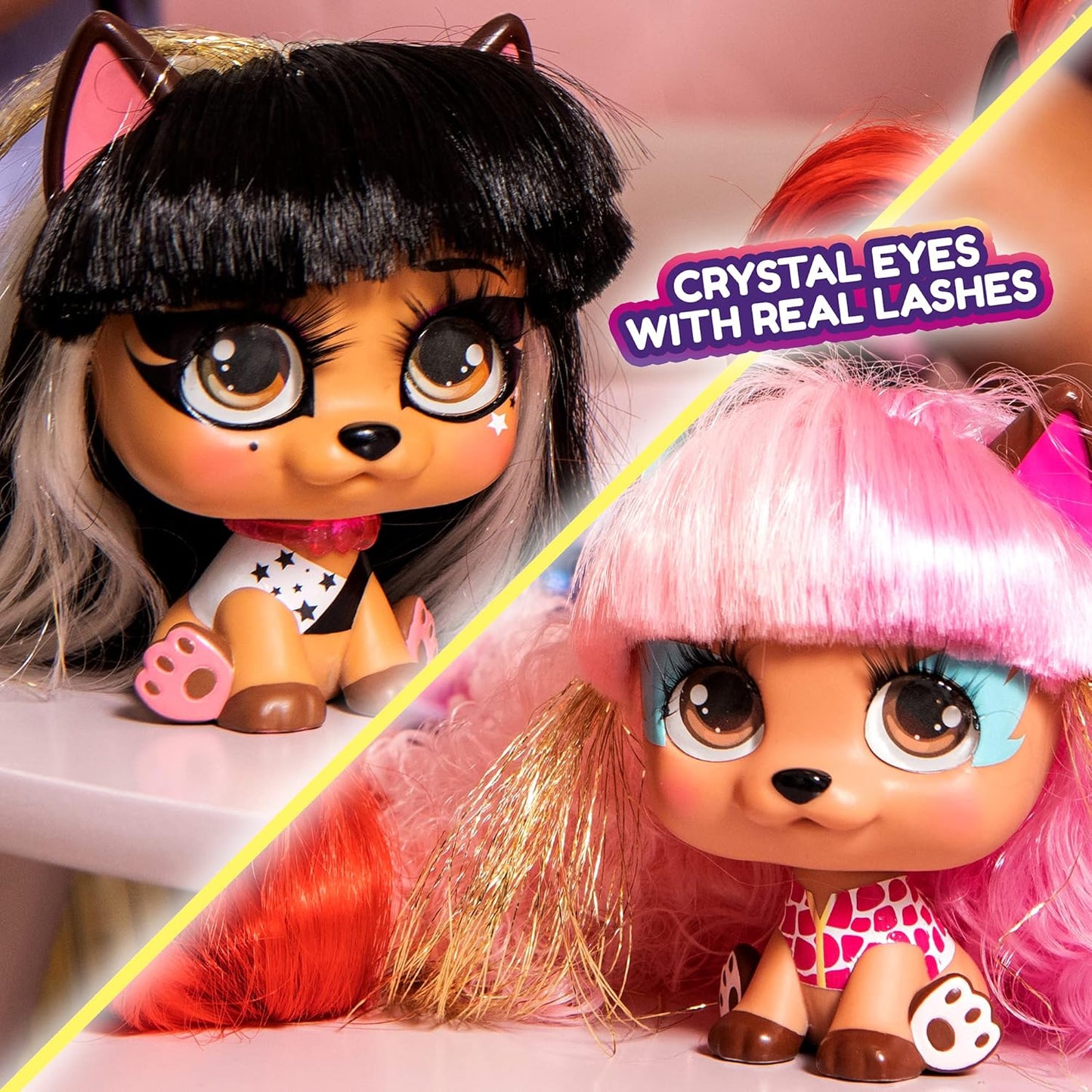 Vip Pets Celebripets | Mini Surprise Dog Doll Inspired by Real Stars with Extra Long Hair 30 cm for Styling and 10 Accessories - Toy for Girls and Boys Over 3 Years