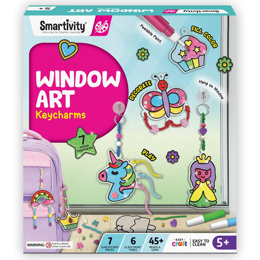 Smartivity Window Art Keycharms for Girls 5 to 10 Years, Glass Painting | Create Princess, Unicorn, Rainbow, Butterfly & Many More |Birthday Gift for 5, 6, 7, 8, 9, 10| Sun Catcher Craft Activity Kit(PACK OF 6)
