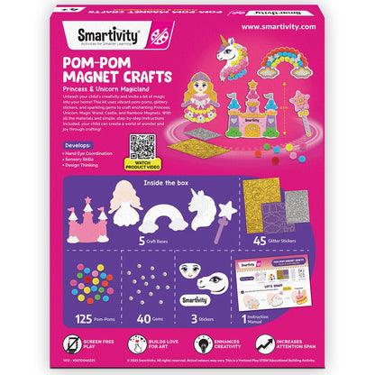Smartivity Pom Pom Magnet Craft Kit for Kids Ages 4-10 | Princess and Unicorn Themed | Birthday Gift for Boys&Girls | Art&Craft Activity Kit for 4,5,6,7,8,9,10 Years(PACK OF 6)
