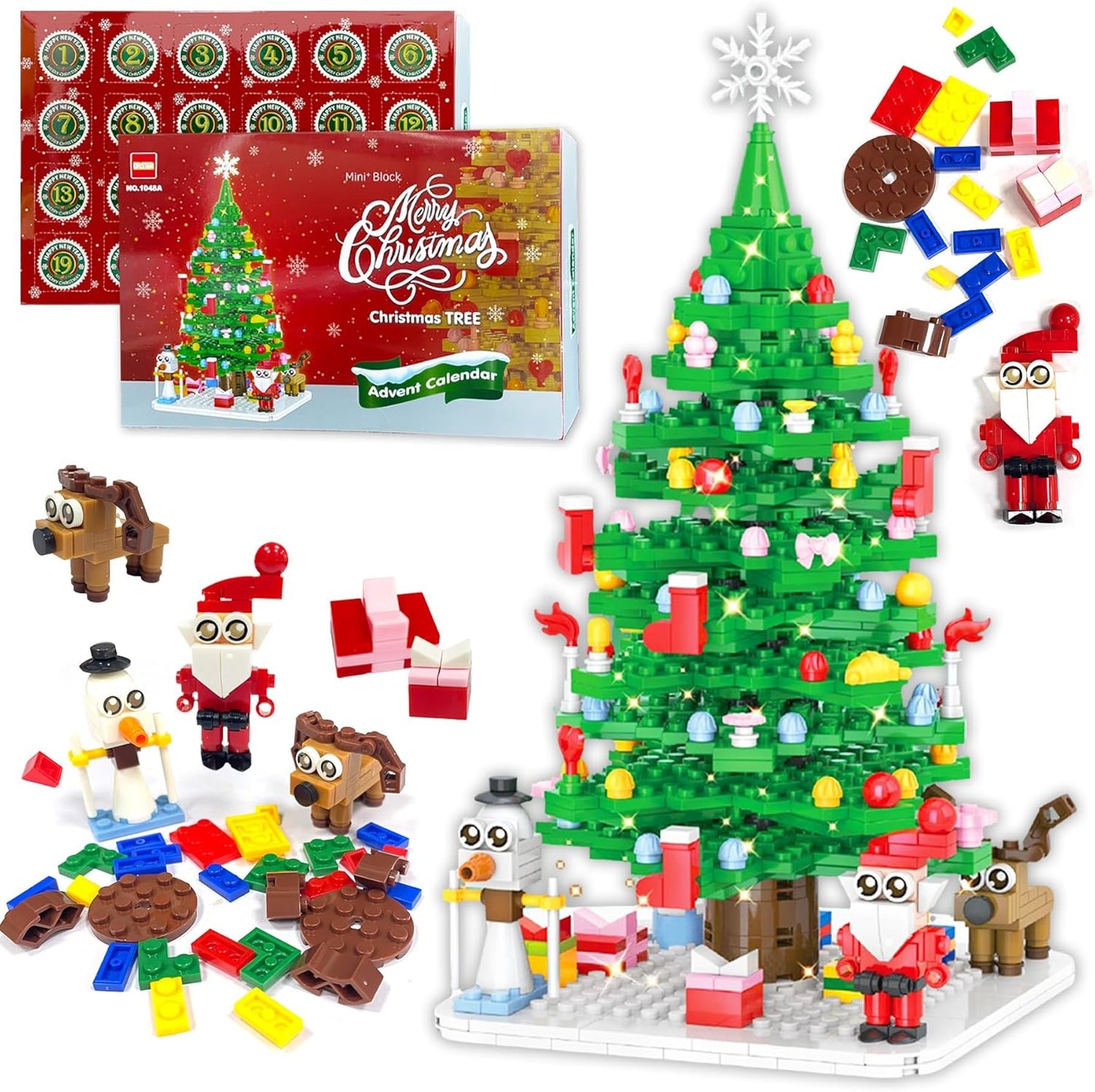 VEEKAY 2025 Advent Calendar with Christmas Tree Building Blocks, 779 Pieces, Christmas Tree, Mini Building Blocks, Christmas Countdown Calendar for Children's Gifts