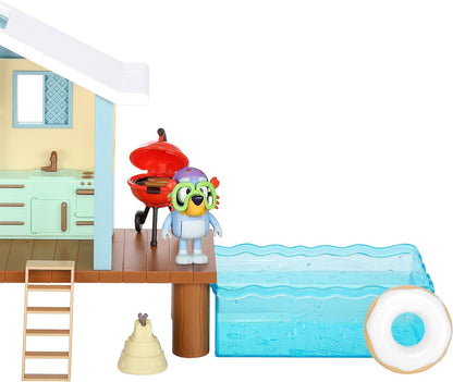 Bluey Beach Cabin Playset, 10”, Customizable Toddler House Playset with 10 Play Pieces and 2.5” Goggles Figure, Toy Houses for Kids Ages 3+