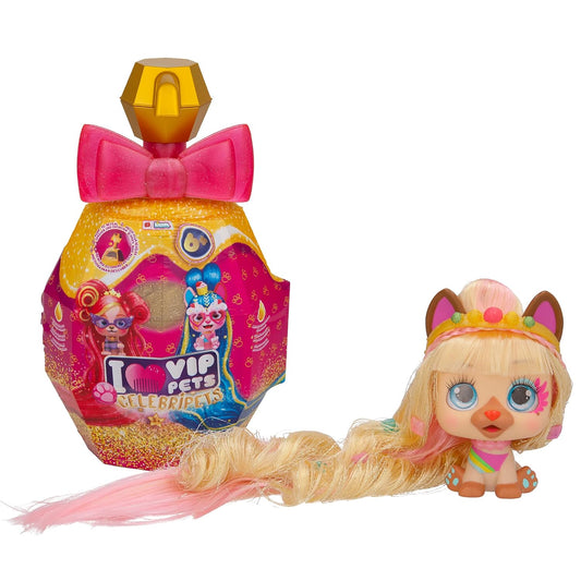 Vip Pets Celebripets | Mini Surprise Dog Doll Inspired by Real Stars with Extra Long Hair 30 cm for Styling and 10 Accessories - Toy for Girls and Boys Over 3 Years