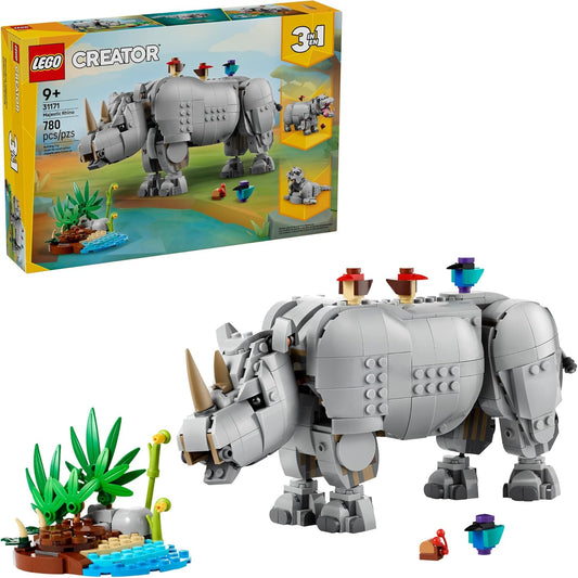 LEGO Creator 3 in 1 Wild Animals: Majestic Rhino with Birds Pretend Play Toy for Kids 31171