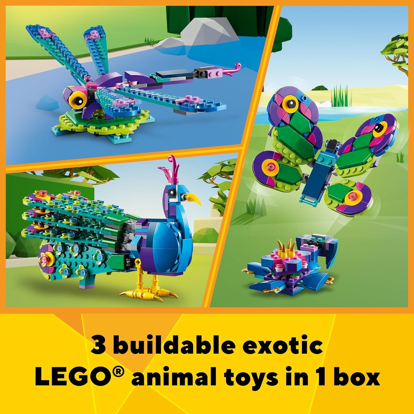 LEGO Creator Exotic Peacock 3in1 Toy Set 31157 Building Blocks Toys for 7+ Gift for Boys and Girls