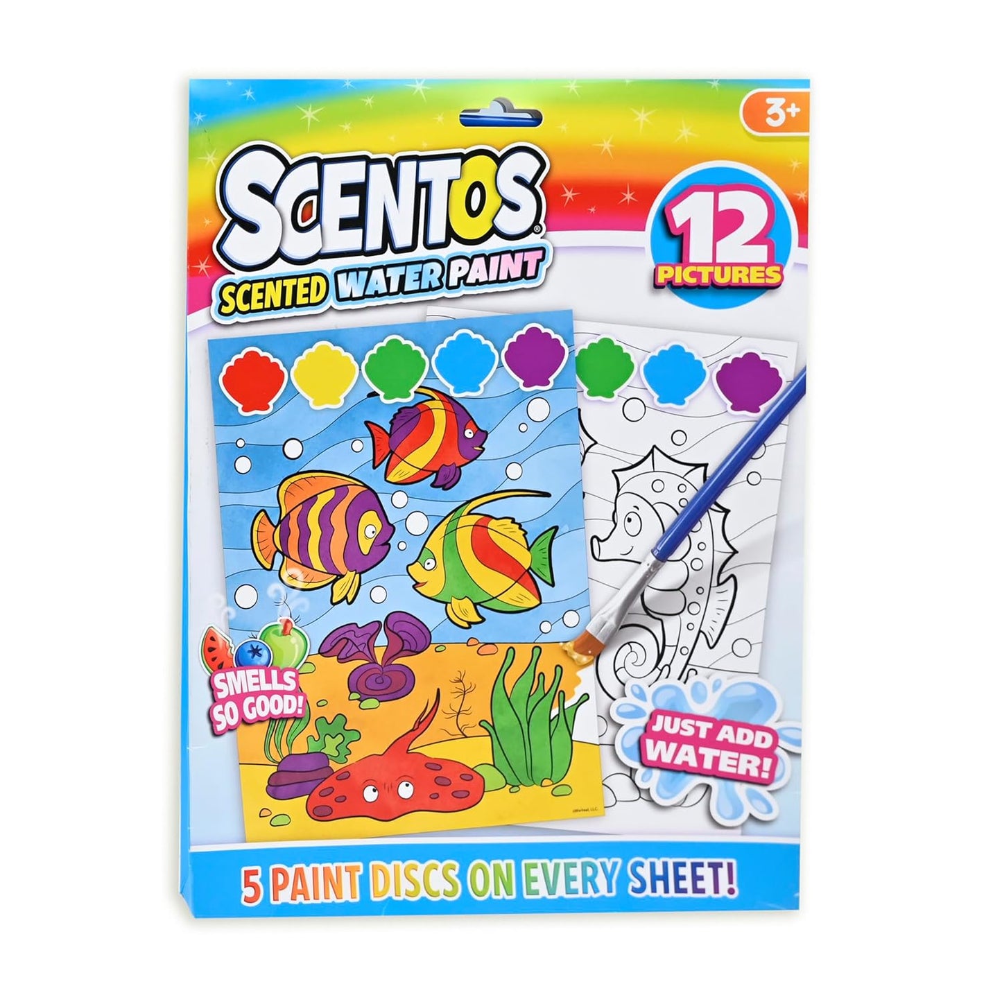 Scentos Magic Painting Pictures 12 Sheet by Fratelliu | 12 Activity Pages and 5 Deliciously Fruity-Scented Paint Discs That Come Alive When The Water Dipped Brush Touches Them(PACK OF 12)