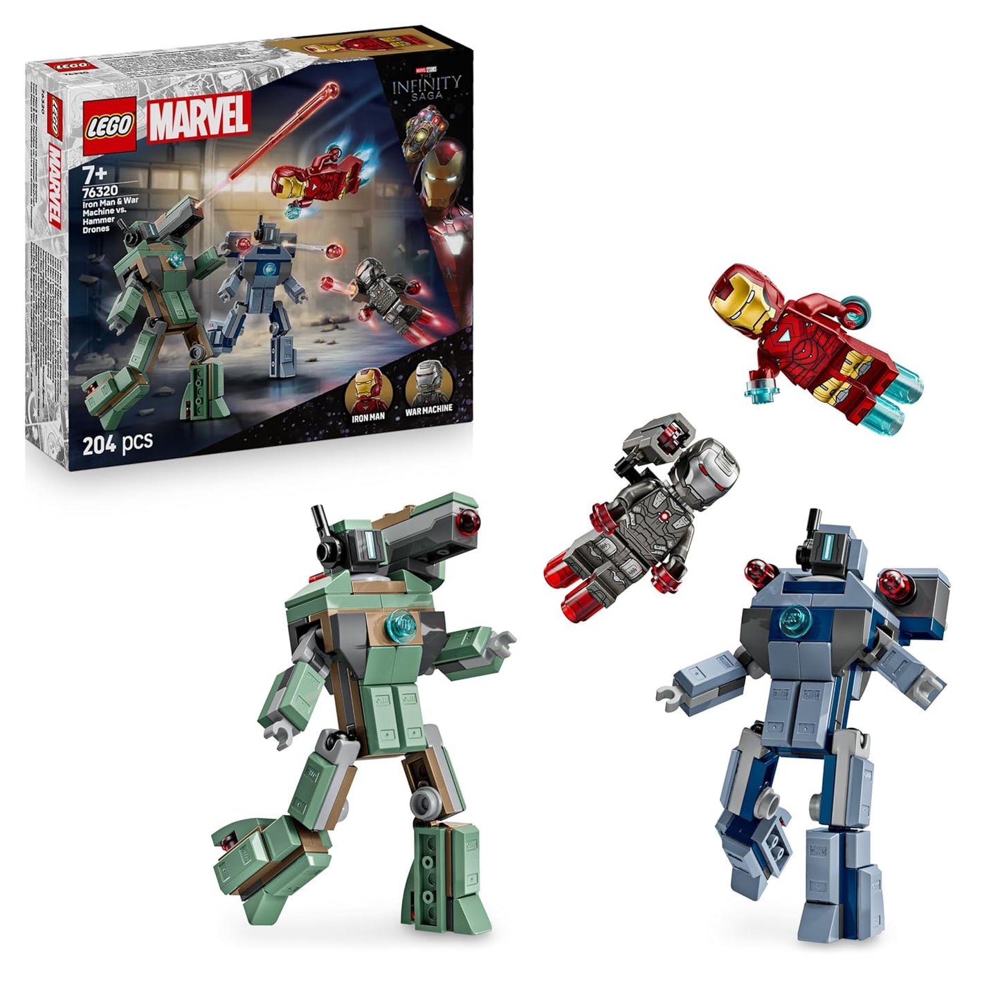 LEGO Marvel Iron Man & War Machine vs. Hammer Drones Building Toy 76320 Building Blocks Toys for 7+ Gift for Boys and Girls