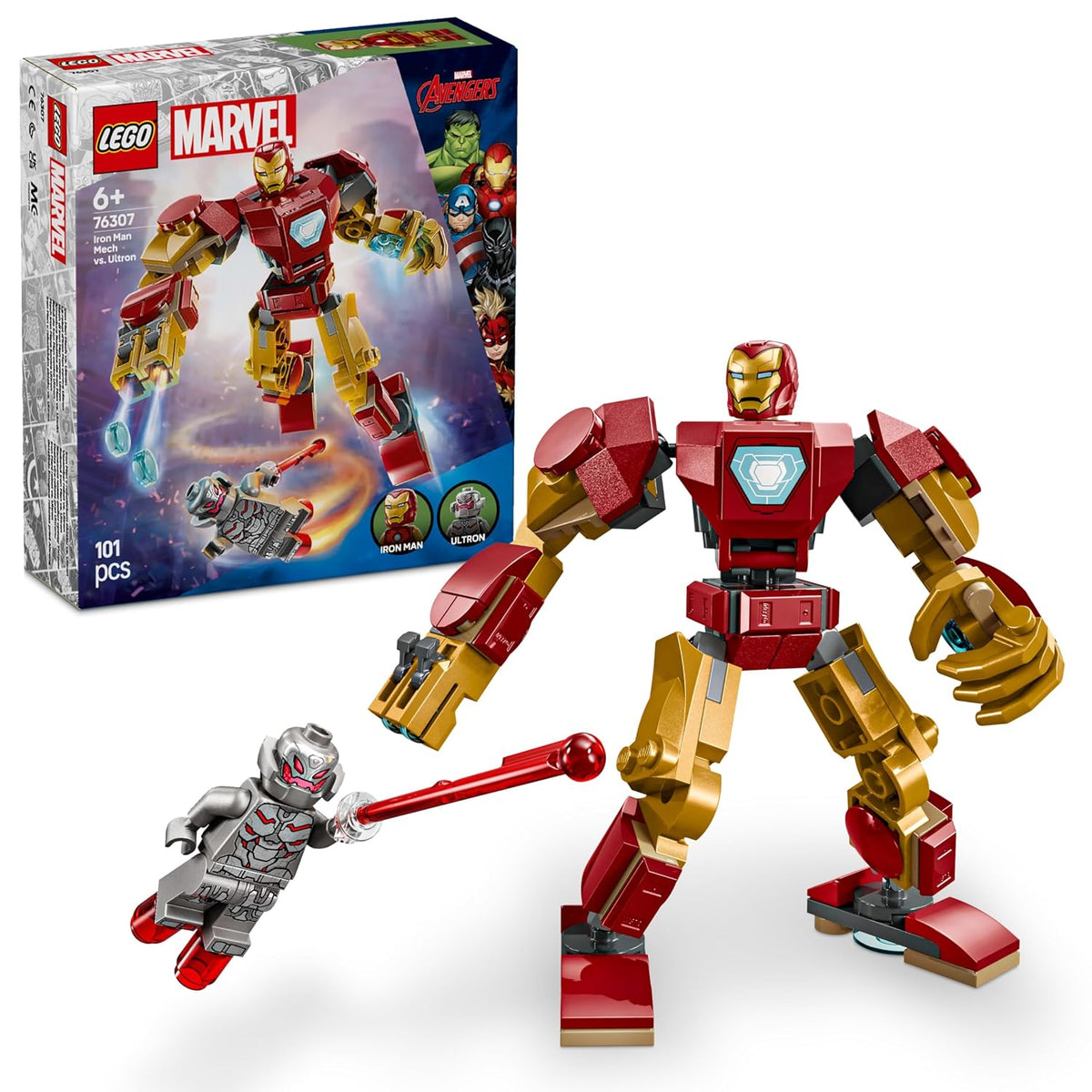 LEGO Marvel 76307 Iron Man Mech vs. Ultron Super Hero Building Set, 101 Pieces, 6+