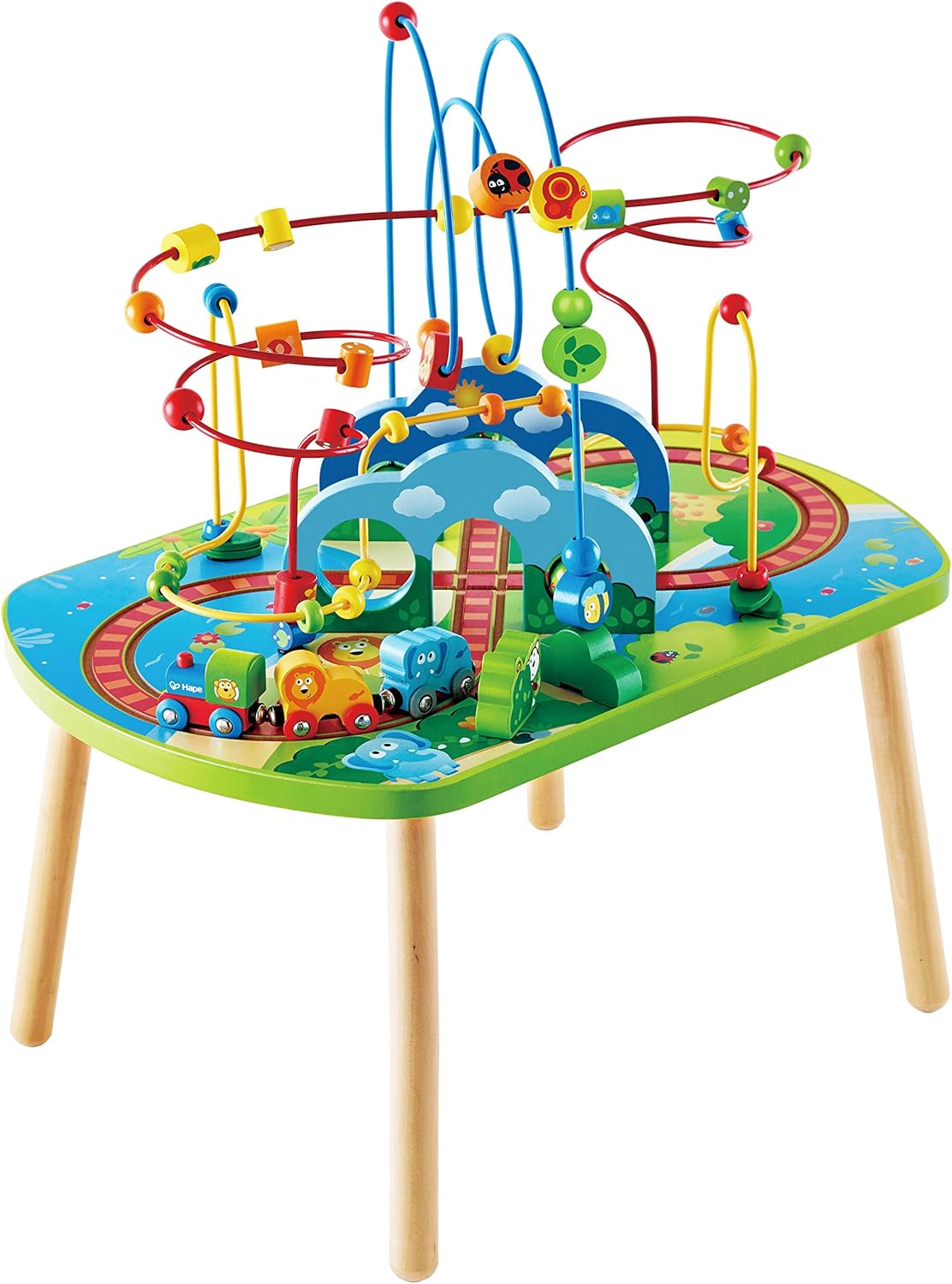 Hape E3824 Jungle Adventure Kids Toddler Wooden Bead Maze & Railway Train Track Play Table Toy for Ages 18 Months