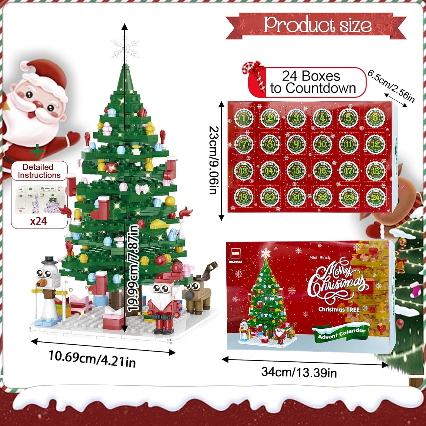 VEEKAY 2025 Advent Calendar with Christmas Tree Building Blocks, 779 Pieces, Christmas Tree, Mini Building Blocks, Christmas Countdown Calendar for Children's Gifts