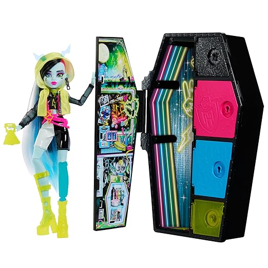 Monster High ¢ Doll and Fashion Set, Frankie Stein ¢ Doll, Skulltimate Secrets ¢: Neon Frights ¢, Dress-Up Locker with 19+ Surprises