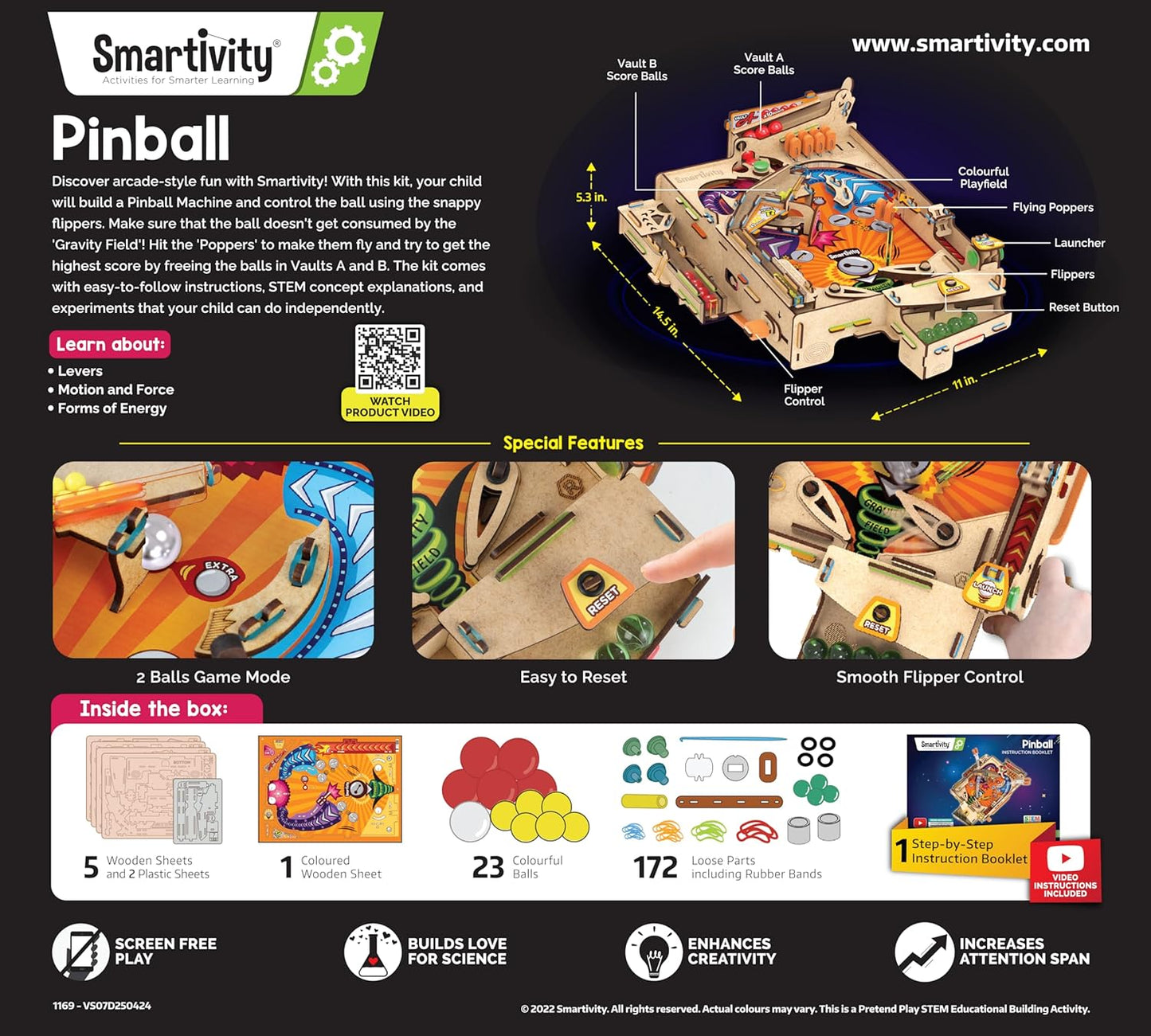Smartivity Pinball Machine STEM DIY Fun Toy, Educational & Construction based Activity Game Kit for Kids 8 to 14, Best Gift for Boys & Girls(PACK OF 6)
