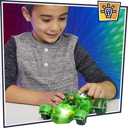 PJ Masks Glow & Go Gekko-Mobile Preschool Toy Vehicle, Gekko Car Light-Up Racer with Gekko Action Figure for Kids Ages 3 and Up