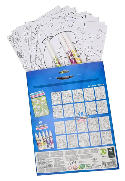 Scentos CleanColouring Markers Adventure Set By Fratelli | 20 pictures to color, Colour Reveal Stickers and 5 Scented Clean Colouring Markers(PACK OF 12)