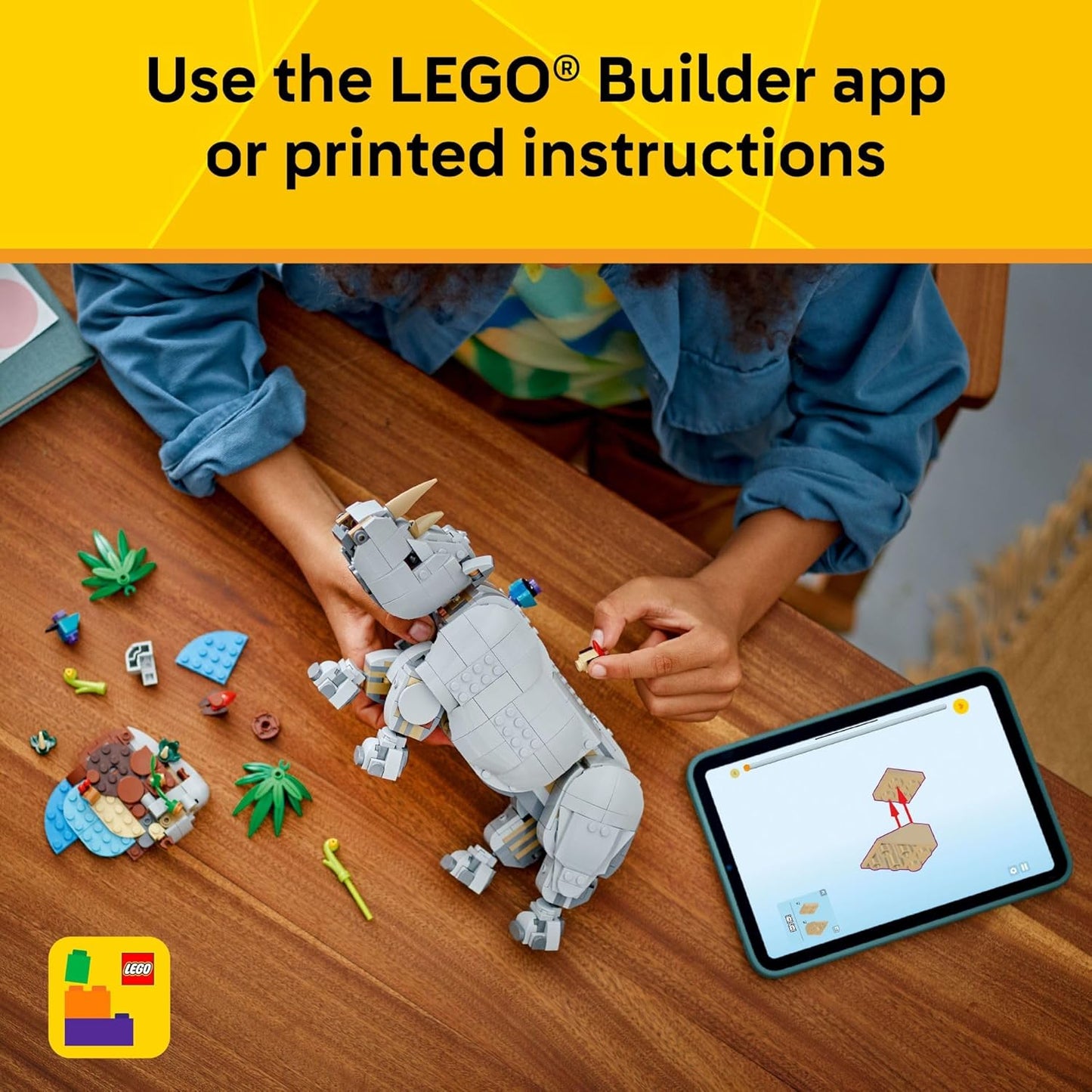 LEGO Creator 3 in 1 Wild Animals: Majestic Rhino with Birds Pretend Play Toy for Kids 31171